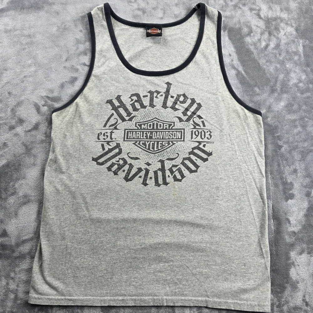 Harley-Davidson Tank Top Men M Gray Wild Fire Villa Park IL Ringer Graphic